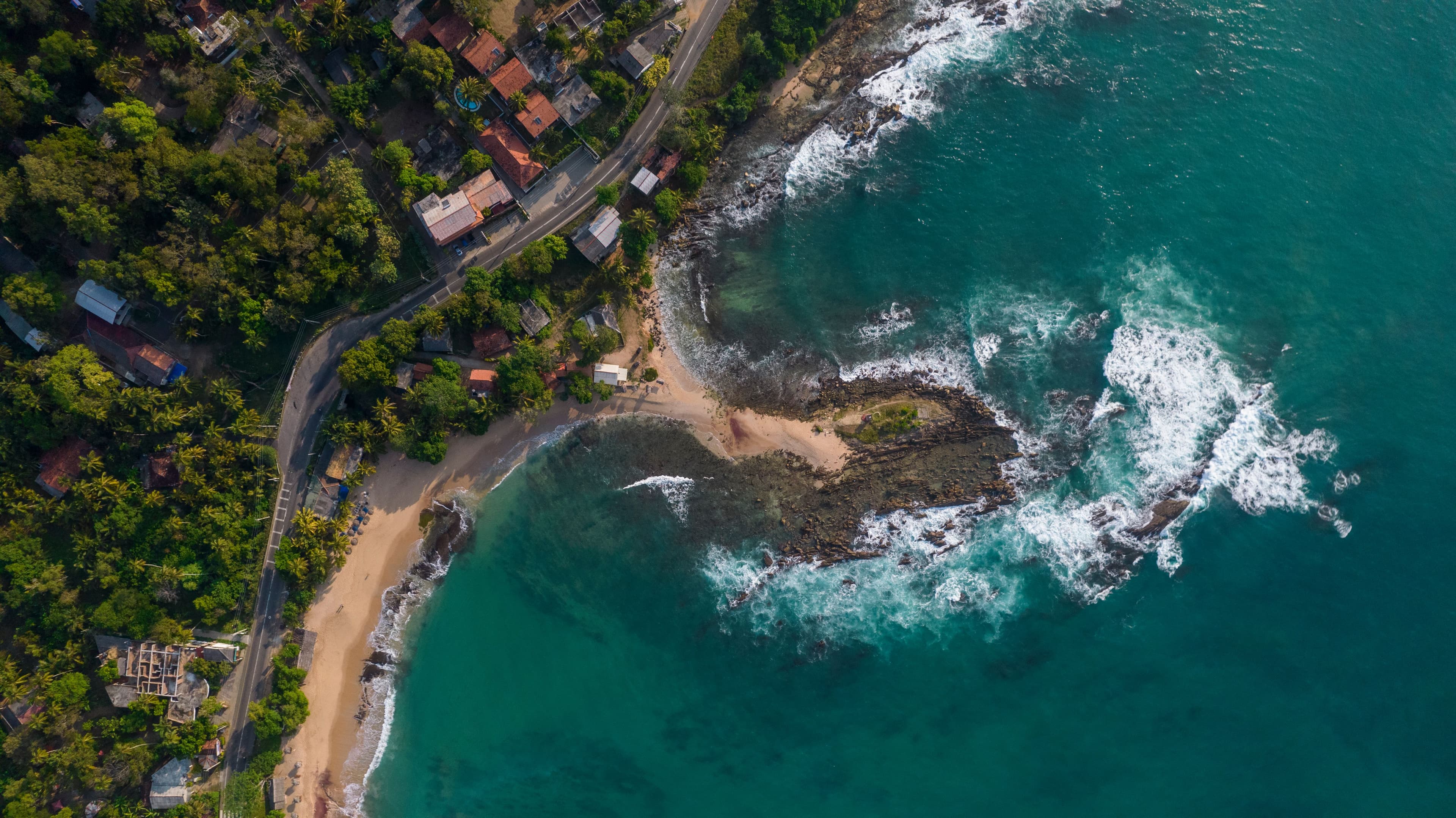 Aerial drone view of Tangalle beach on Sri Lanka's south coast