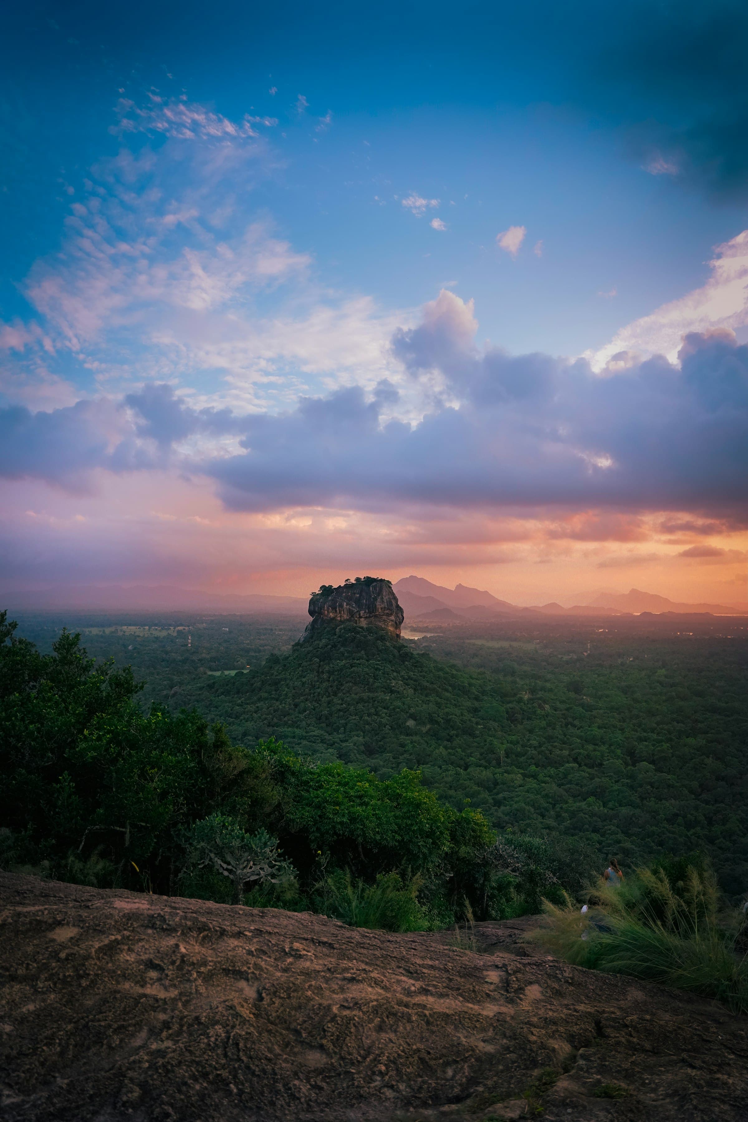 Sigiriya rock fortress at sunset