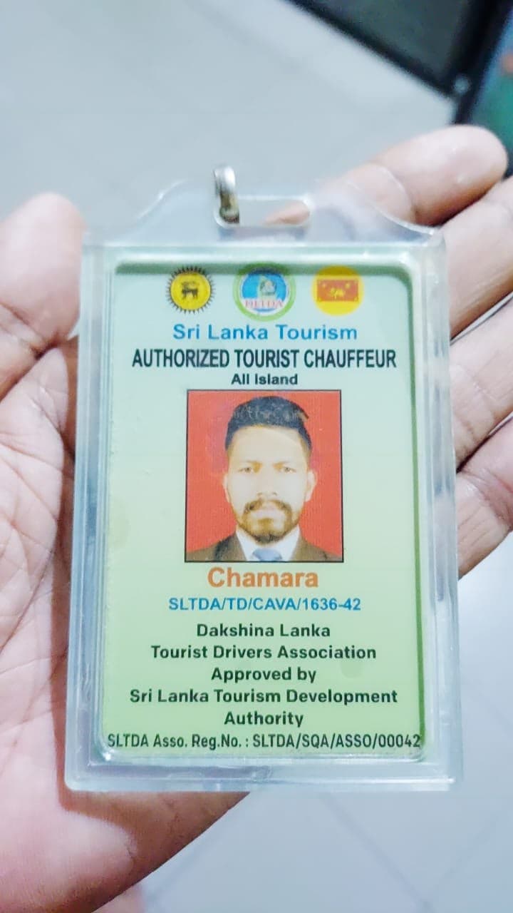 Chamara's Sri Lanka Tourism Development Authority authorized tourist chauffeur license card
